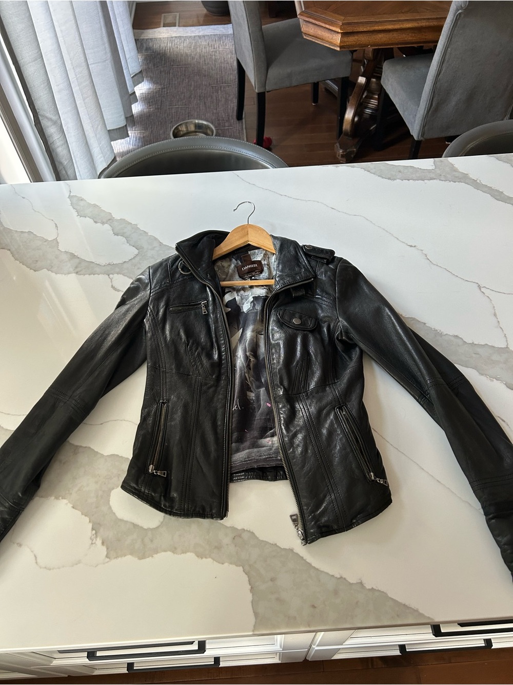 Danier Cropped Black Leather Moto Jacket with Zip Details